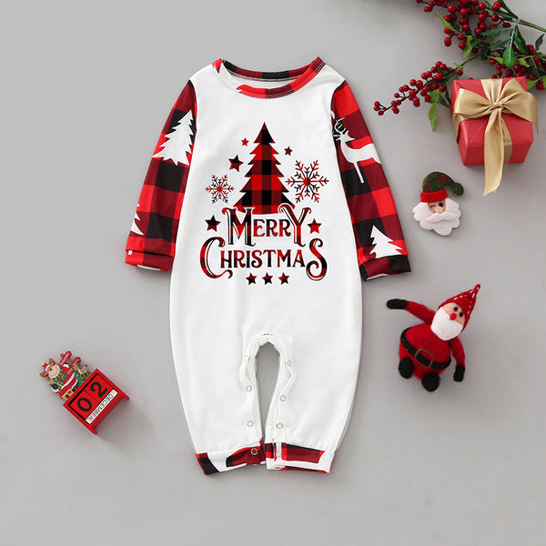 Red Plaid Merry Christmas Pajamas Family Matching Outfits Xmas Tree and Snowflake