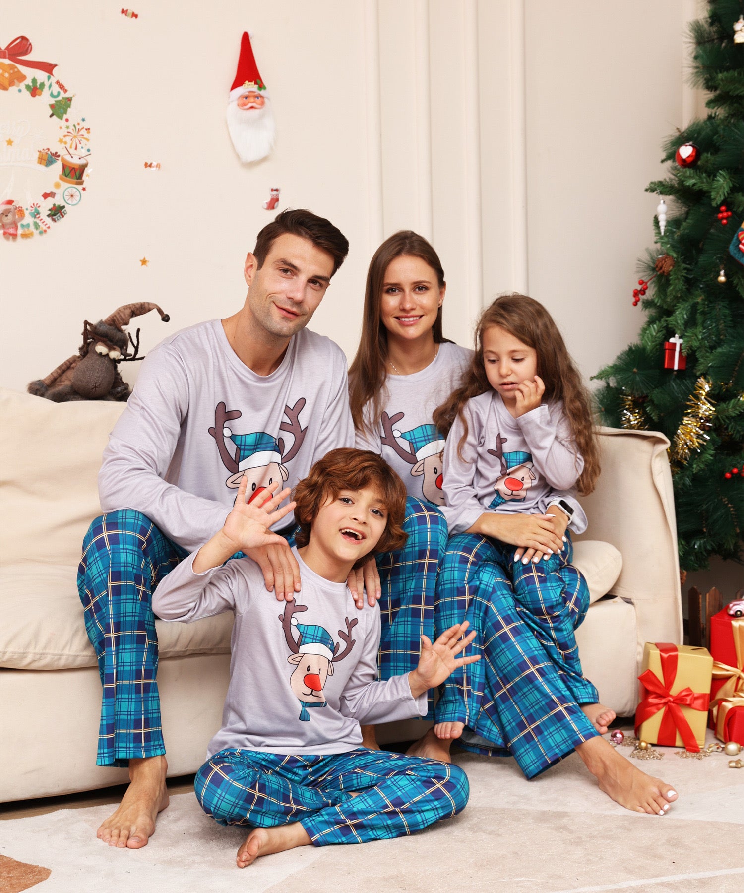 Blue Christmas Pajamas Family Matching Outfits