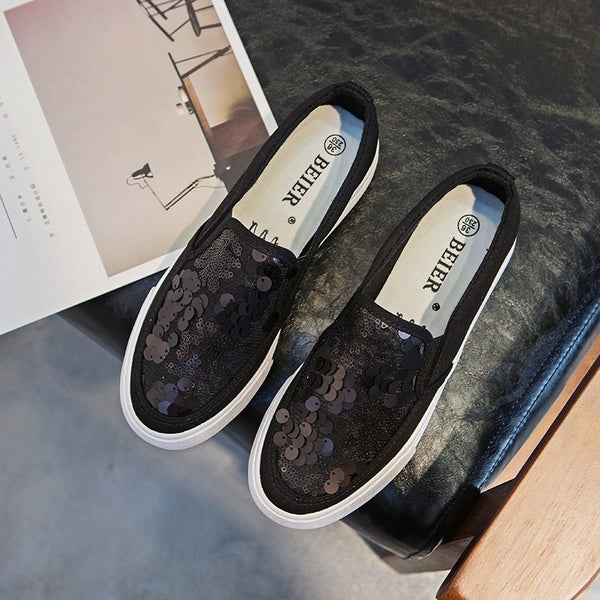 Comfortable Platform Sequined Loafers