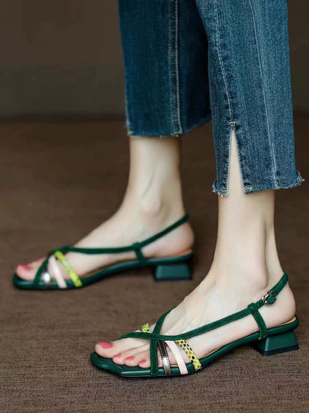 Elegant Suede Chunky Heel Women Sandals