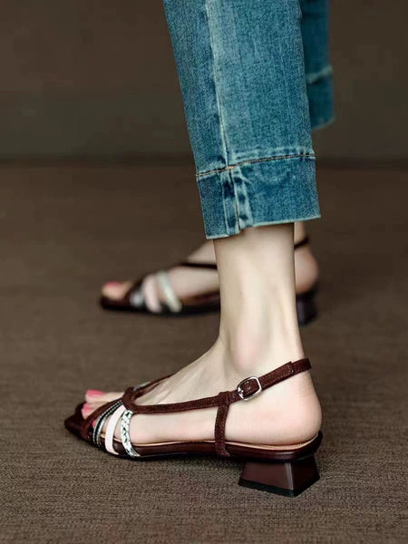 Elegant Suede Chunky Heel Women Sandals