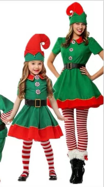 Christmas Outfit Girls Boys Elf Costumes with Hat Socks Belt