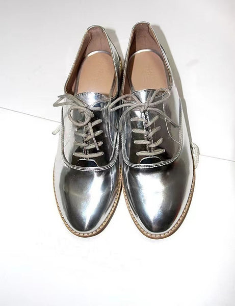 Classic Silver Oxford Patent Leather Shoes