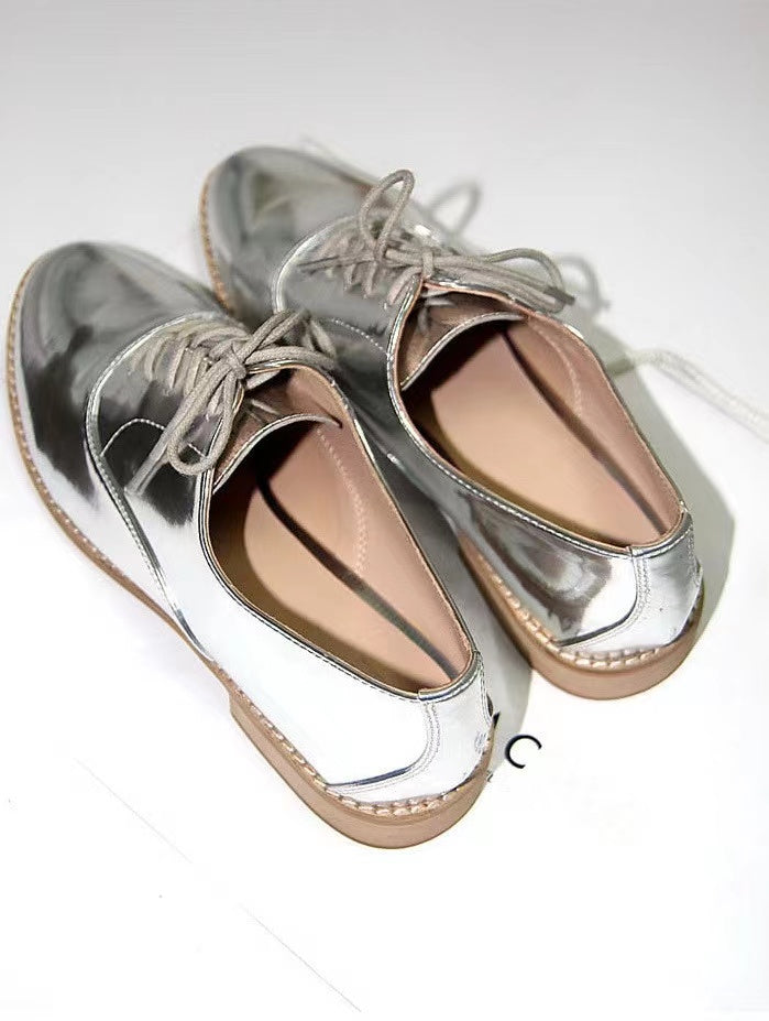 Classic Silver Oxford Patent Leather Shoes