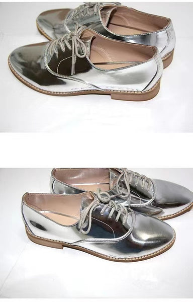 Classic Silver Oxford Patent Leather Shoes