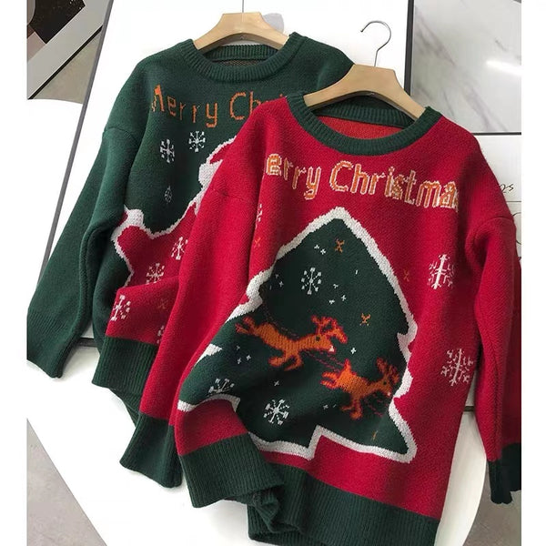 Oversized Christmas Sweater Round Neck Pullover