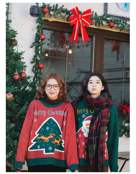 Oversized Christmas Sweater Round Neck Pullover