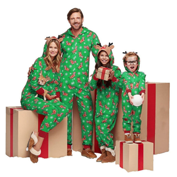 Hooded Christmas Print Family Matching Outfits Red