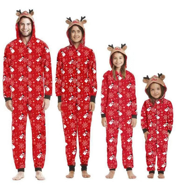 Hooded Christmas Reindeer Print Family Matching Outfits Dark Navy