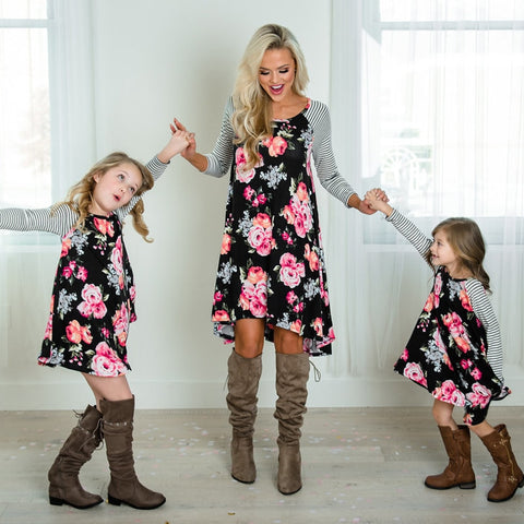 Floral Mother and Daughter Dress Long Sleeve