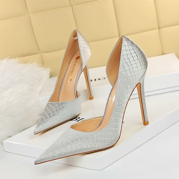 Elegant Silver High Heels Patent Leather Women Pumps